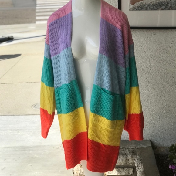New for Spring Rainbow Striped Cotton Cardigan - Picture 3 of 6